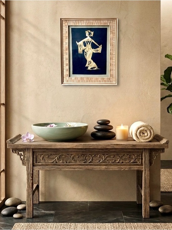 Vintage Other - Vintage Mid-Century Balinese Rice Straw Marquetry Framed Art Traditional Dancer